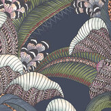 Hoopoe Leaves Wallpaper - Denim, Forest Green & Magenta on Midnight - by Cole & Son. Click for more details and a description.