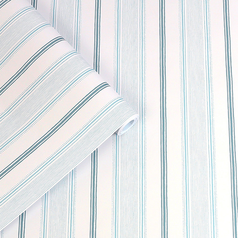 Heacham Stripe Wallpaper - Seaspray - by Laura Ashley
