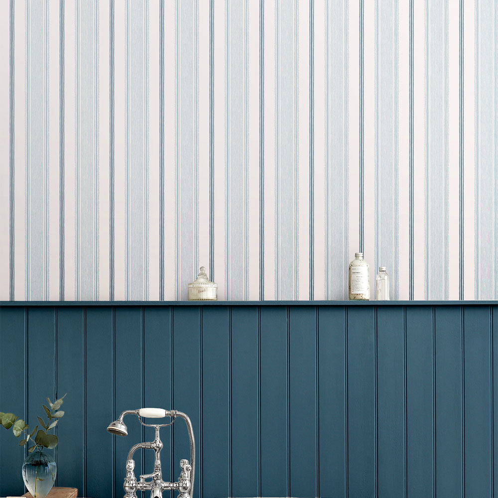 Heacham Stripe Wallpaper - Seaspray - by Laura Ashley