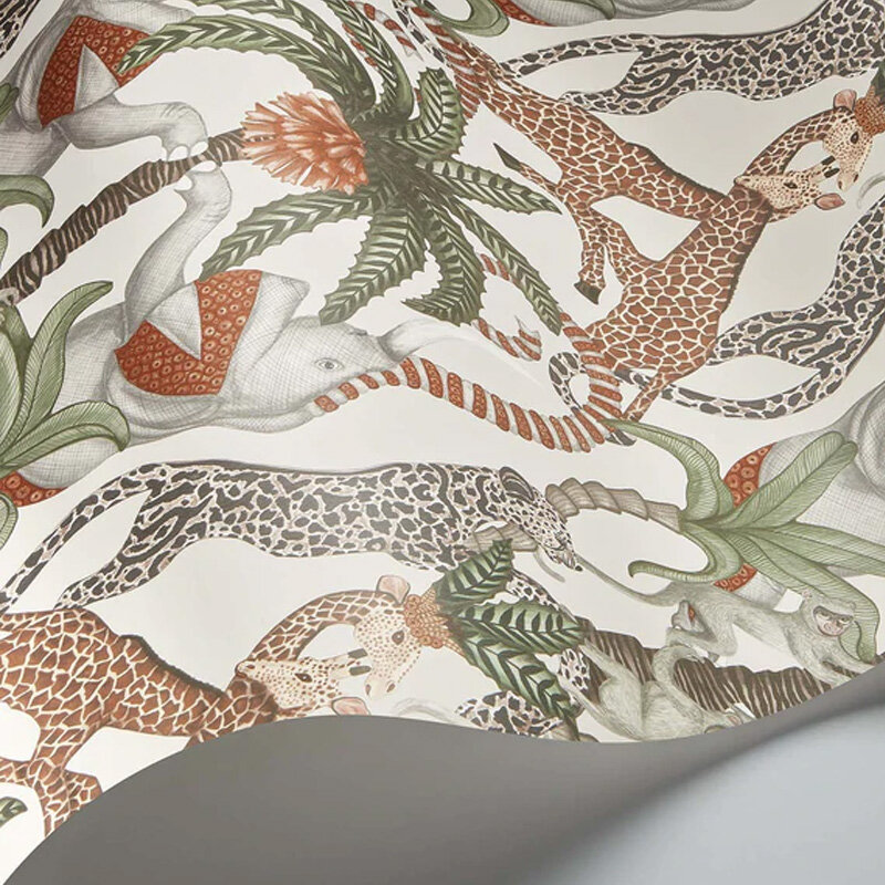 Safari Totem Wallpaper - Terracotta & Forest Green on Stone - by Cole & Son