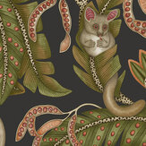 Bush Baby Wallpaper - Spring Green & Orange on Black - by Cole & Son. Click for more details and a description.