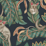 Bush Baby Wallpaper - Teal & Ochre on Ink - by Cole & Son. Click for more details and a description.