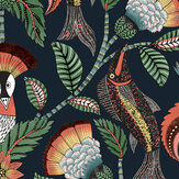 Nene  Wallpaper - Tangerine, Froest Green & Petrol on Ink - by Cole & Son. Click for more details and a description.