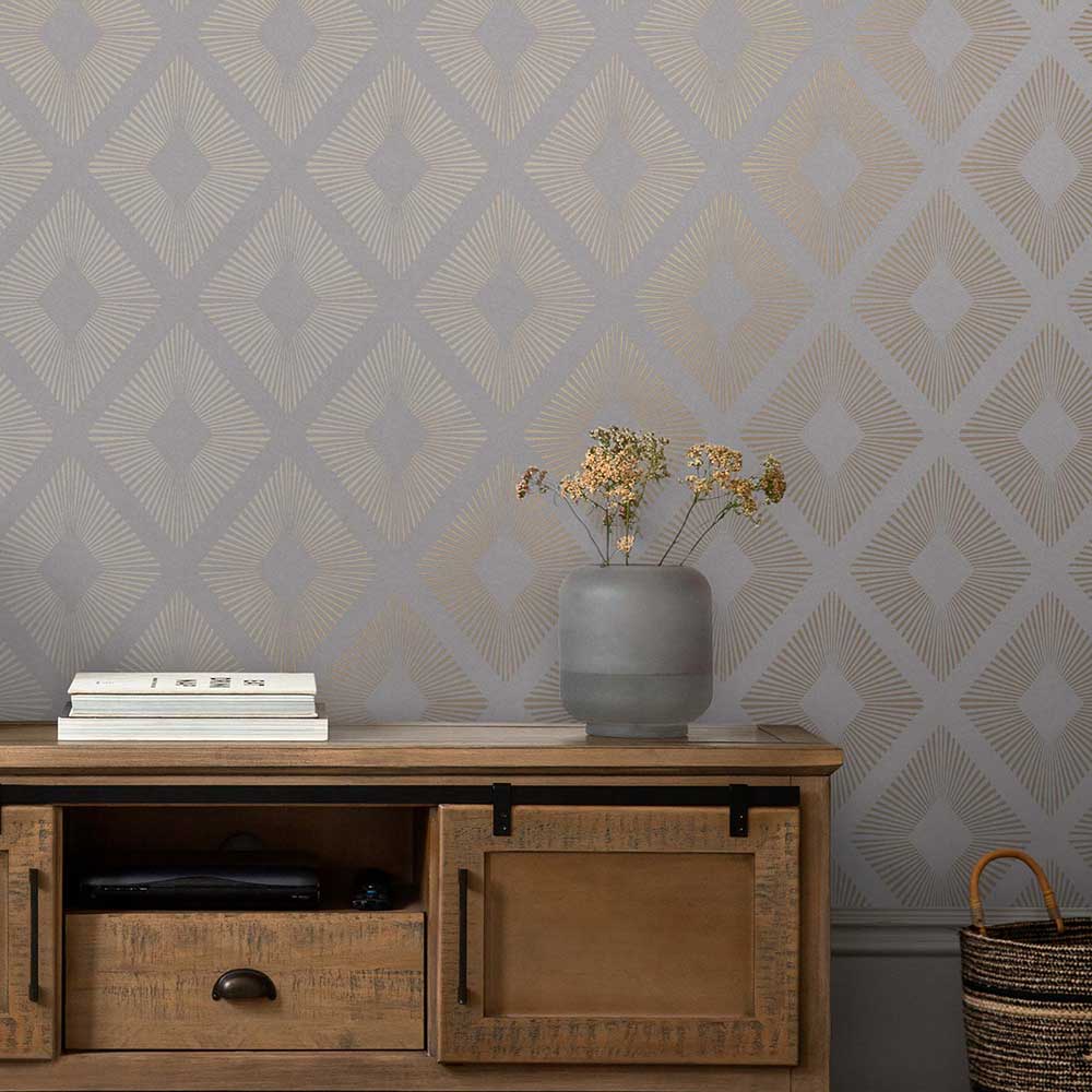 Deco Triangle Wallpaper - Grey - by Next