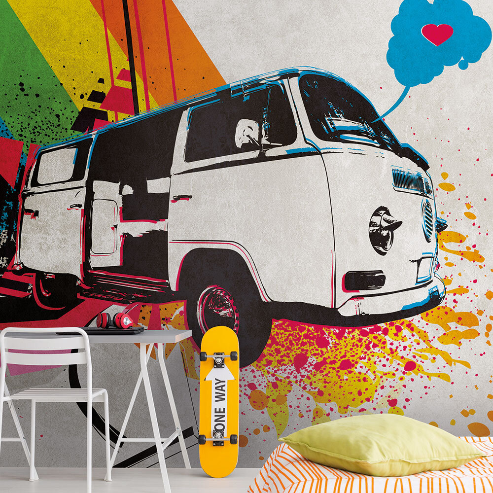 Camper Van Rainbow Mural - Multi-Colour - by Metropolitan Stories