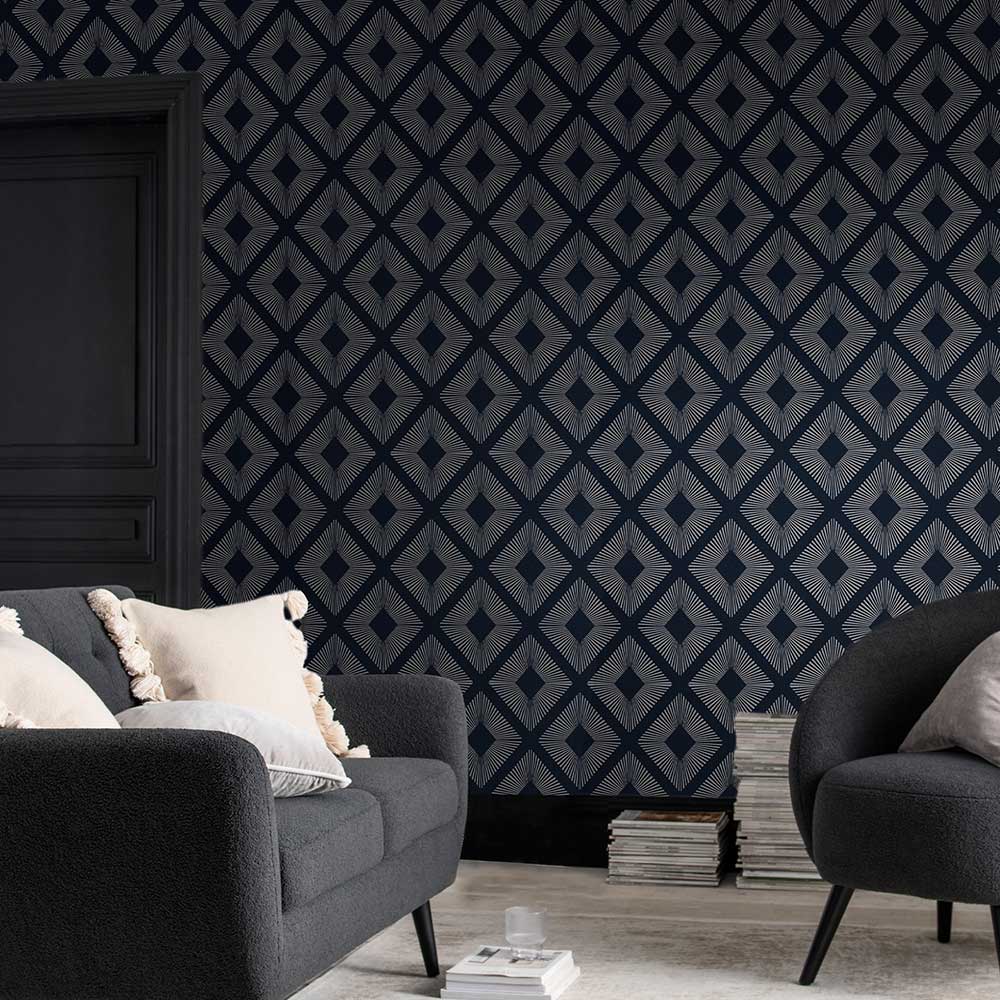 Deco Triangle Wallpaper - Blue - by Next