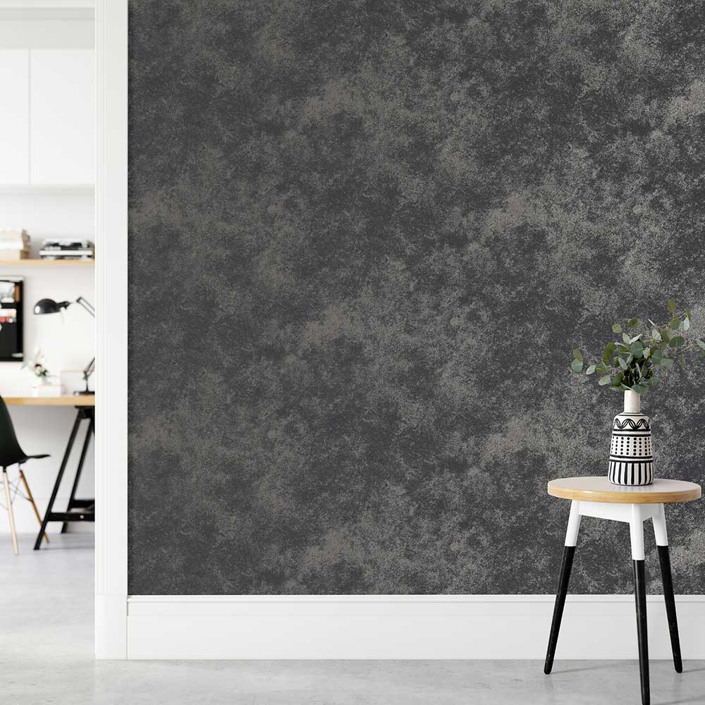 Gilded Concrete Wallpaper - Onyx - by Boutique