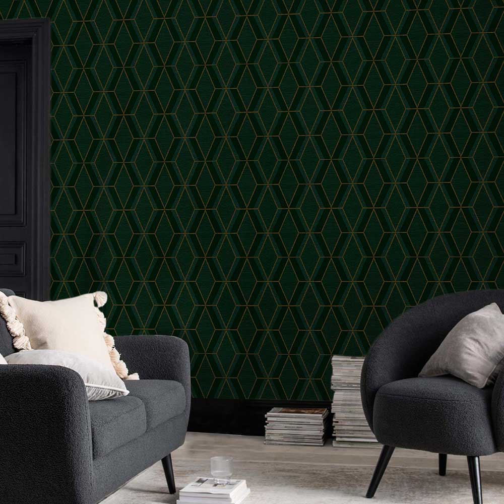 Optical Triangle Wallpaper - Green - by Next