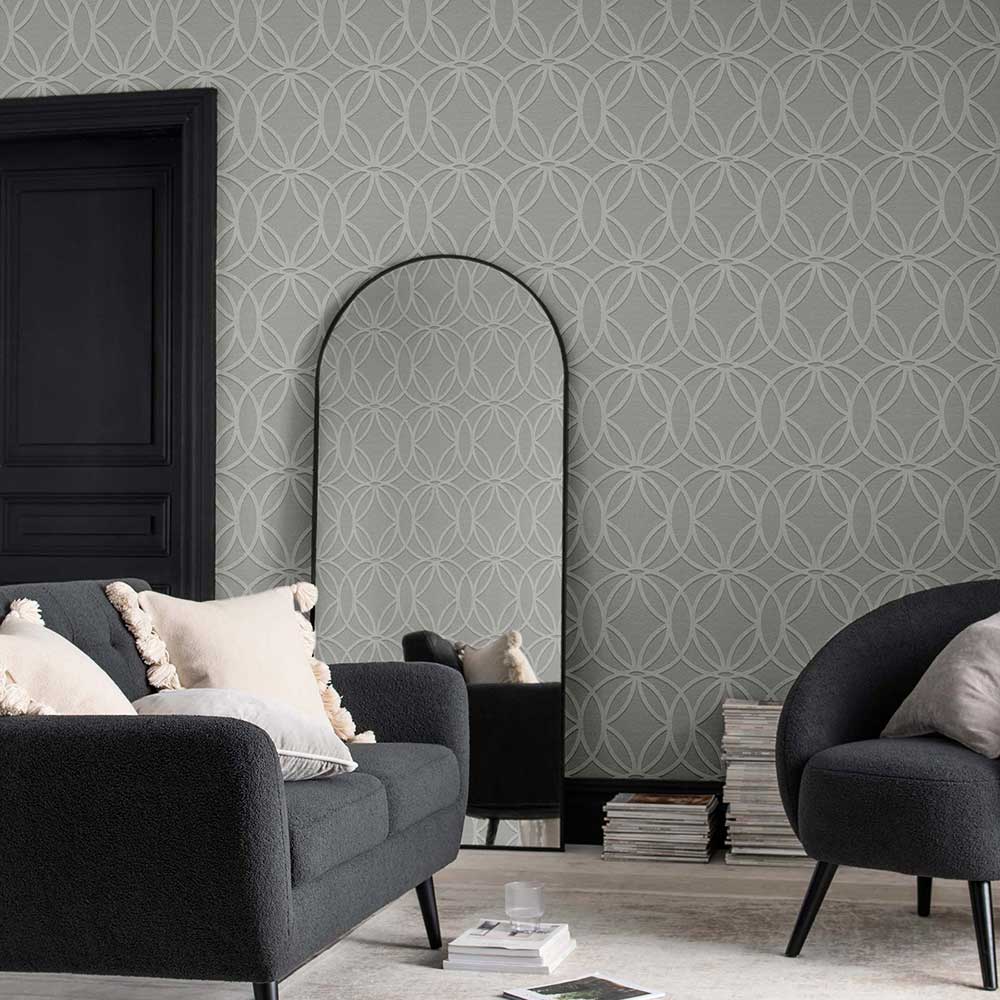 Luxe Eclipse Wallpaper - Grey - by Next