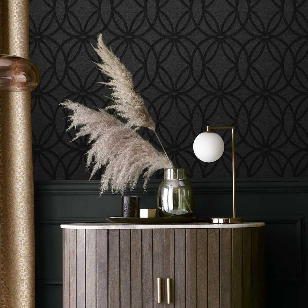 Luxe Eclipse Wallpaper - Charcoal - by Next