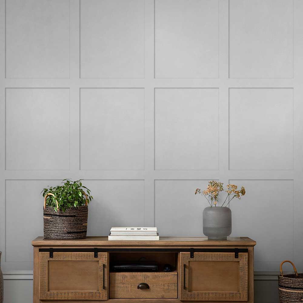 Country Panel Wallpaper - Grey - by Next