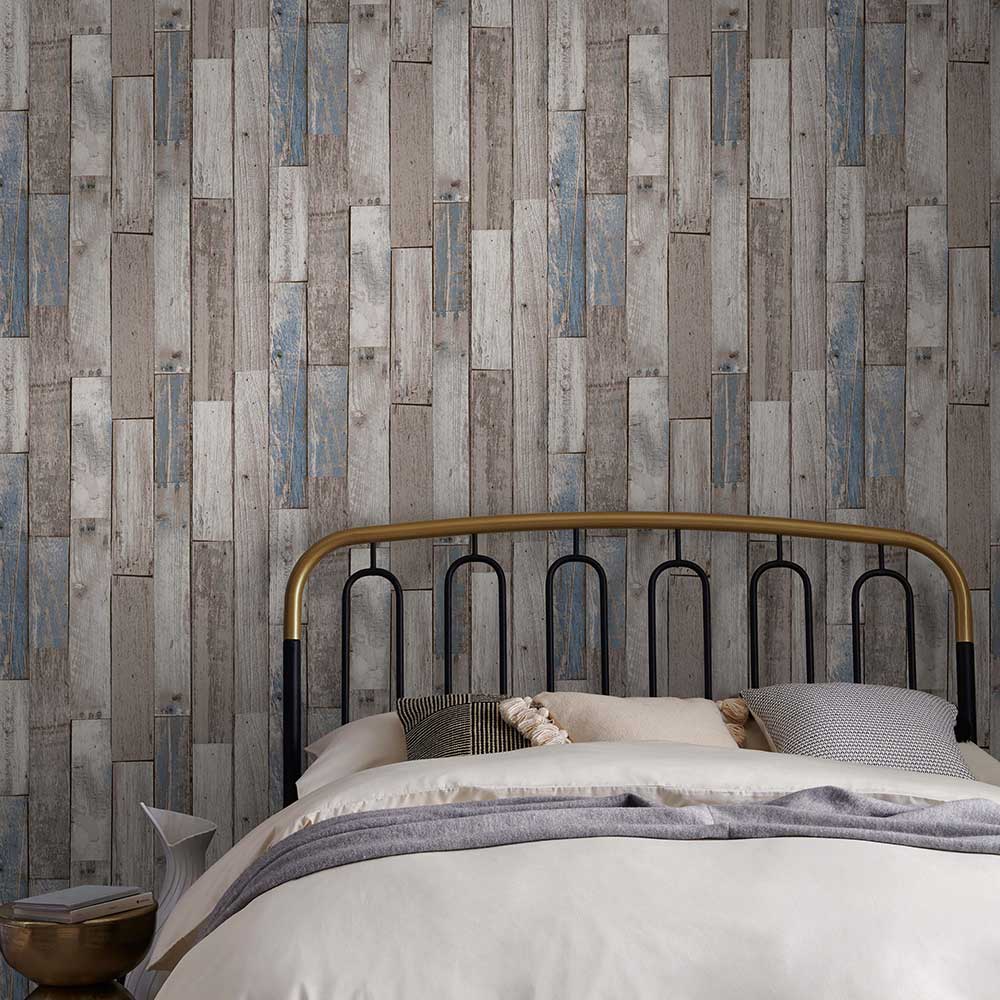Distressed Wood Plank Wallpaper - Natural - by Next