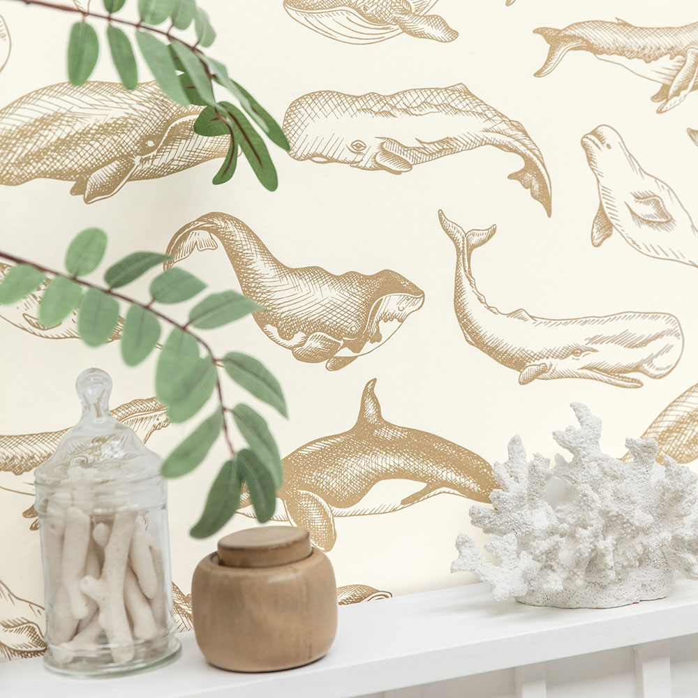 Whale Done Wallpaper - Blanc Dore - by Caselio