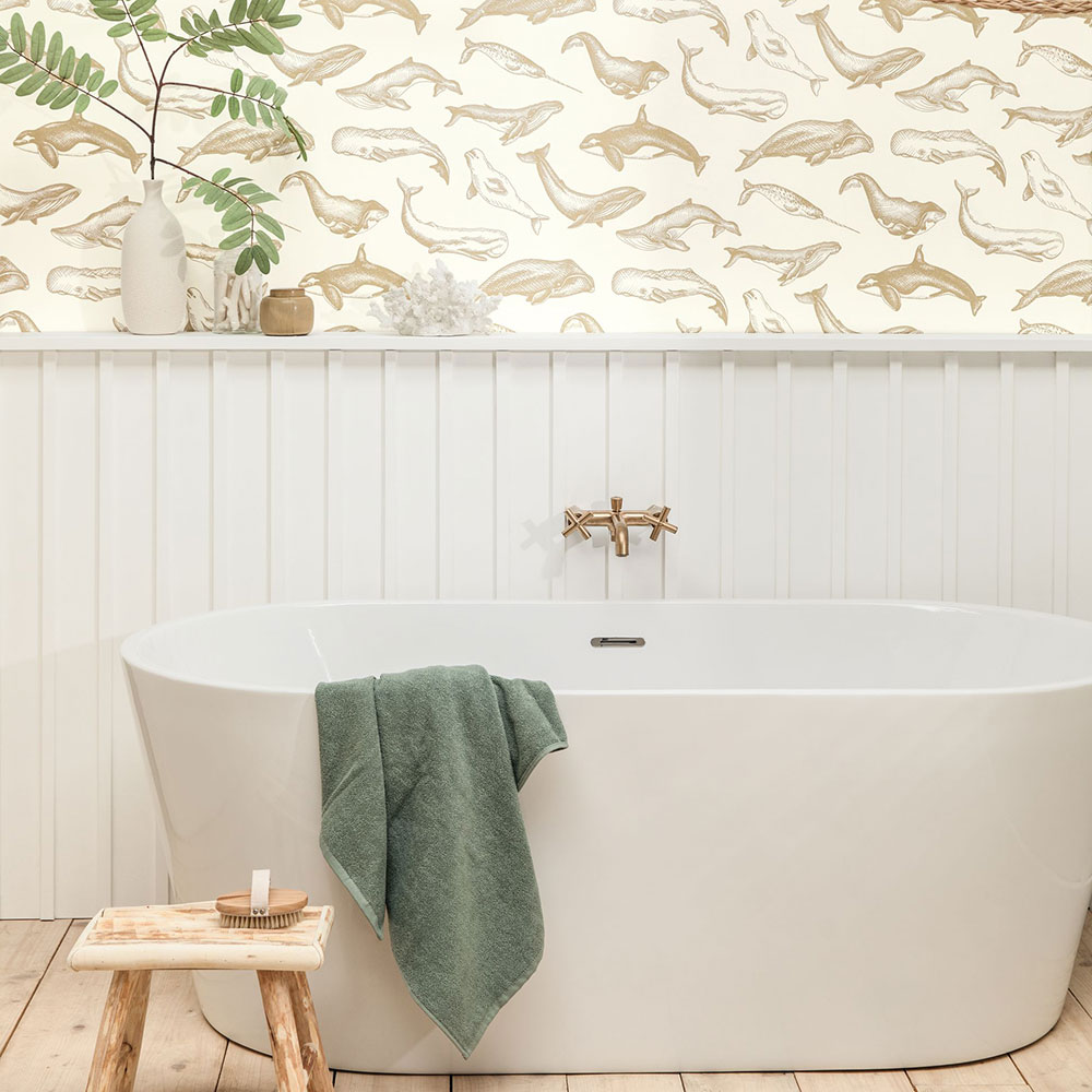 Whale Done Wallpaper - Blanc Dore - by Caselio