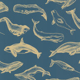 Whale Done Wallpaper - Bleu Nuit Dore - by Caselio. Click for more details and a description.