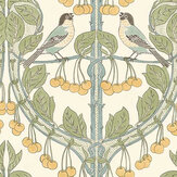 Birds & Cherries Wallpaper - Aqua Green - by G P & J Baker. Click for more details and a description.