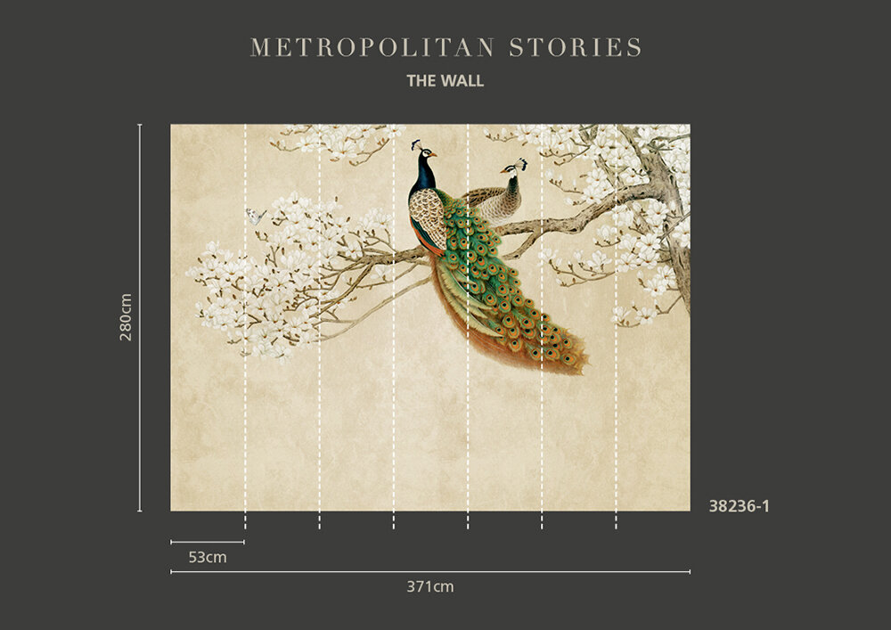 Golden Peacocks Mural - Brown - by Metropolitan Stories