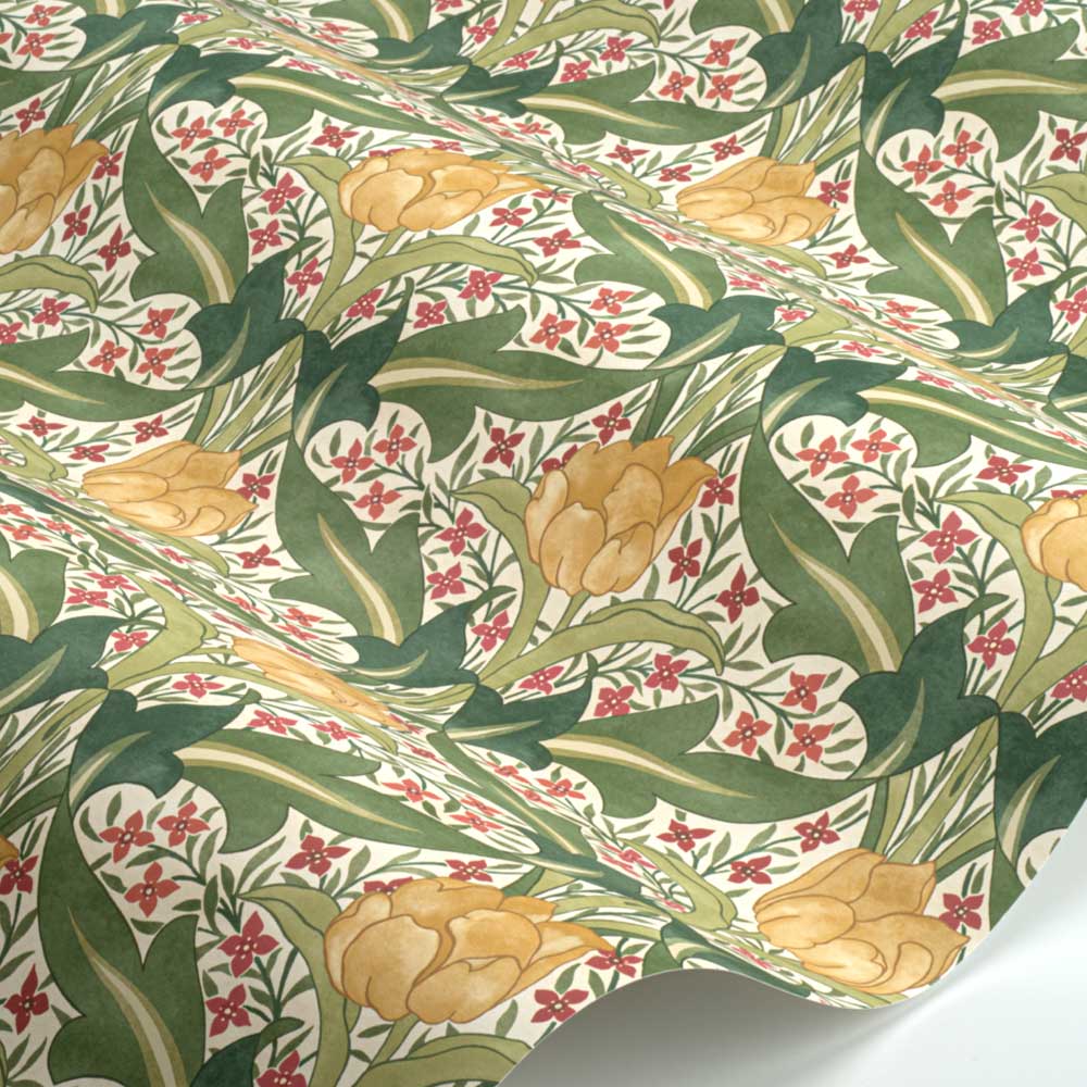 Tulip & Jasmine Wallpaper - Green - by G P & J Baker