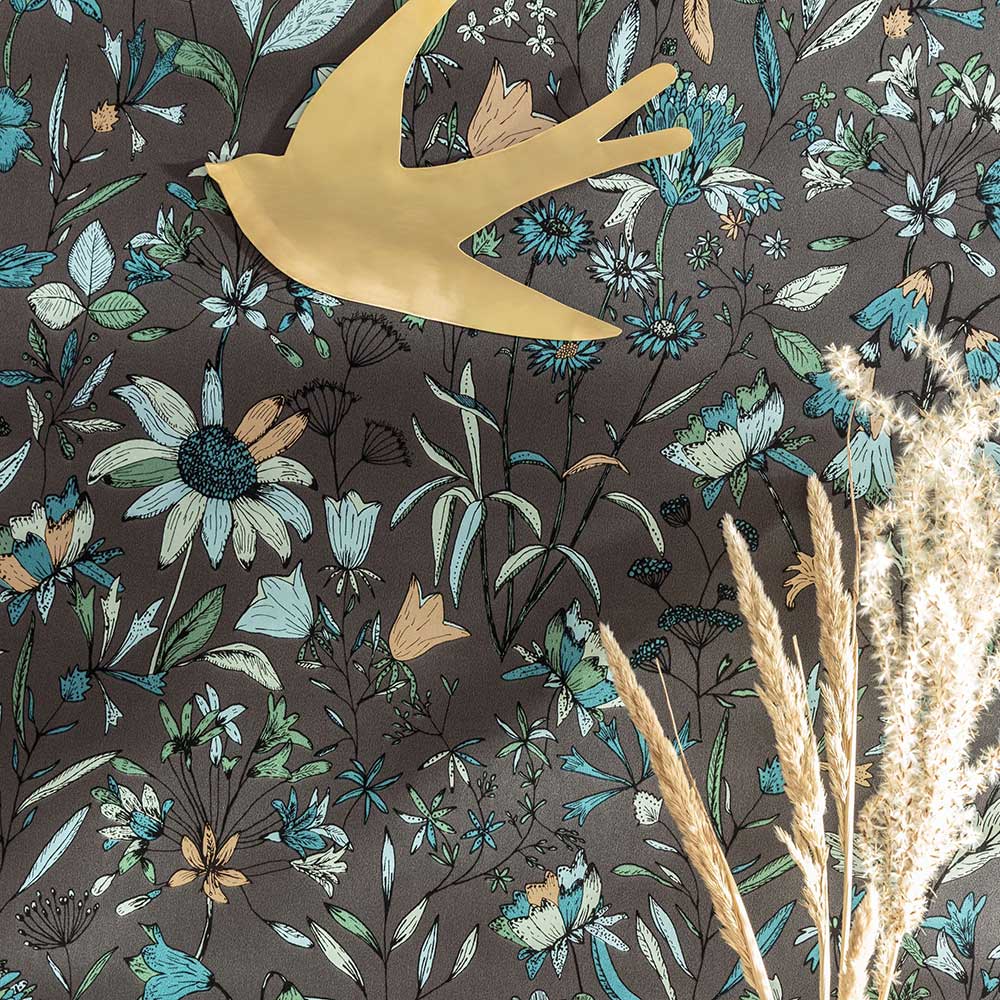 Jardin de Giverny Wallpaper - Carbone Bleu - by Caselio
