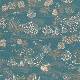 Jardin D Olinda Wallpaper - Bleu Canard Or - by Caselio. Click for more details and a description.