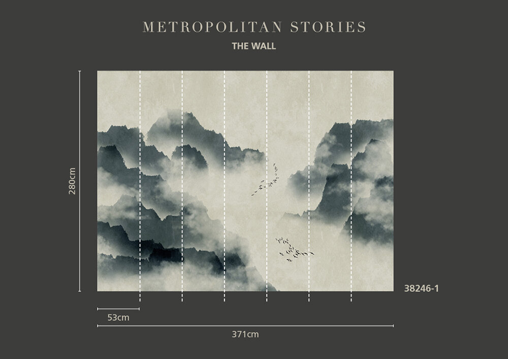 Misty Mountaintops Mural - Grey - by Metropolitan Stories