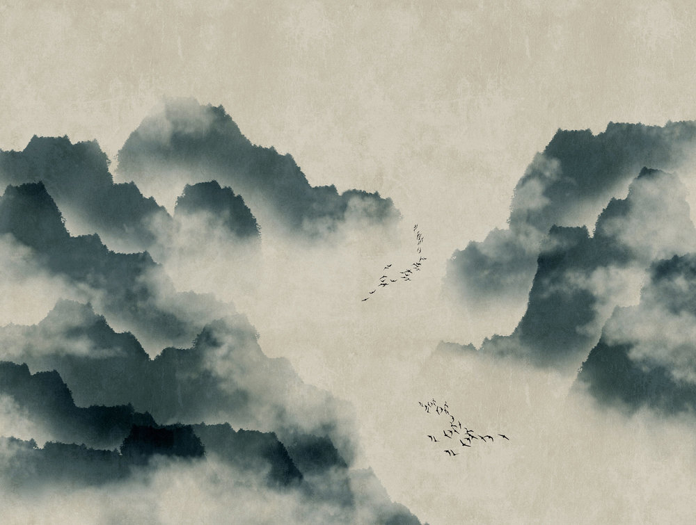Misty Mountaintops Mural - Grey - by Metropolitan Stories