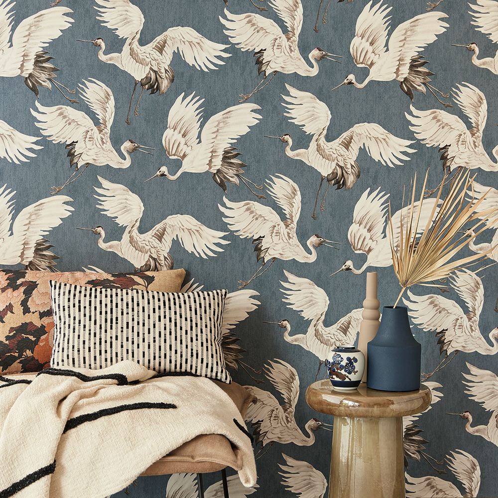 Stork Wallpaper - Blue - by Eijffinger
