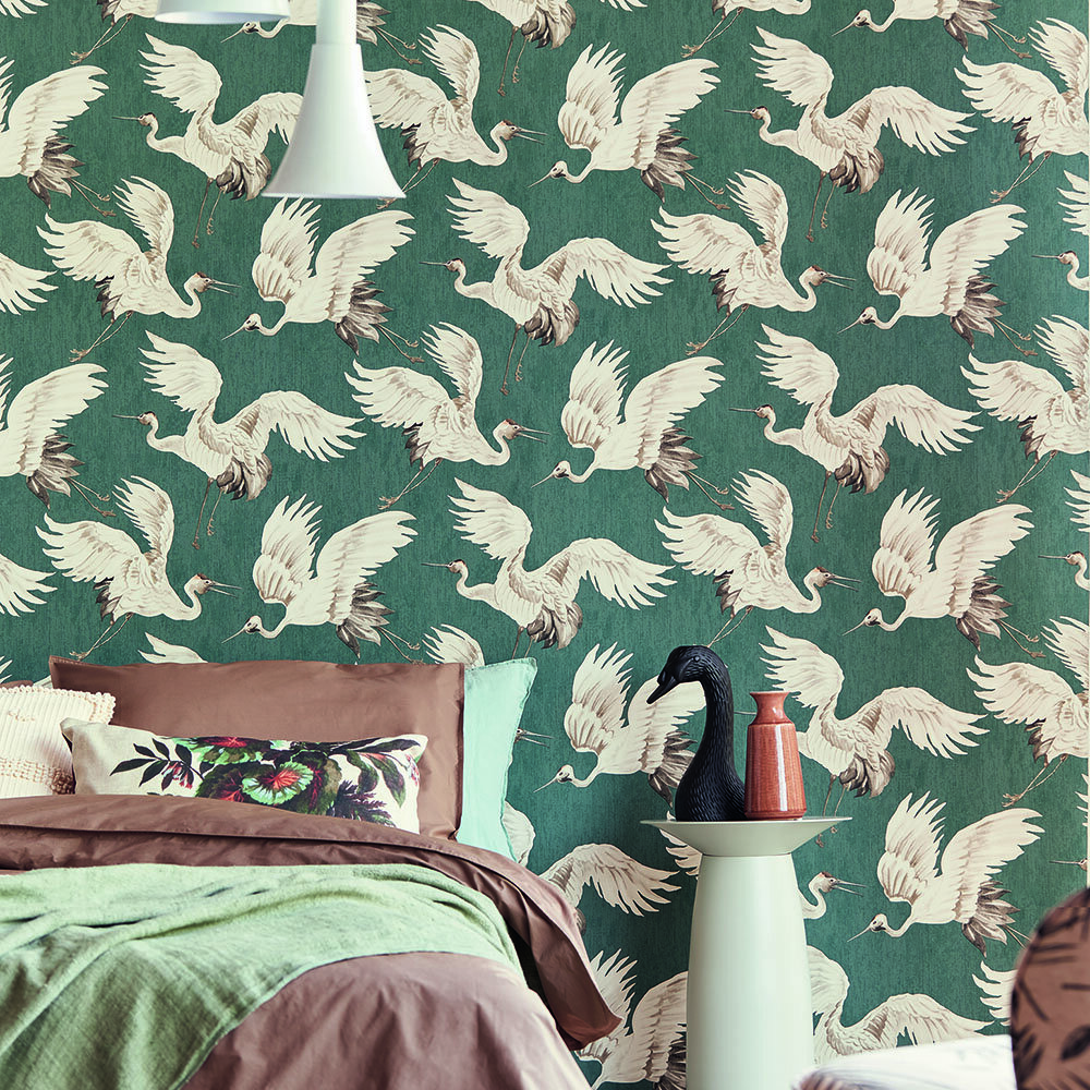 Stork Wallpaper - Teal - by Eijffinger