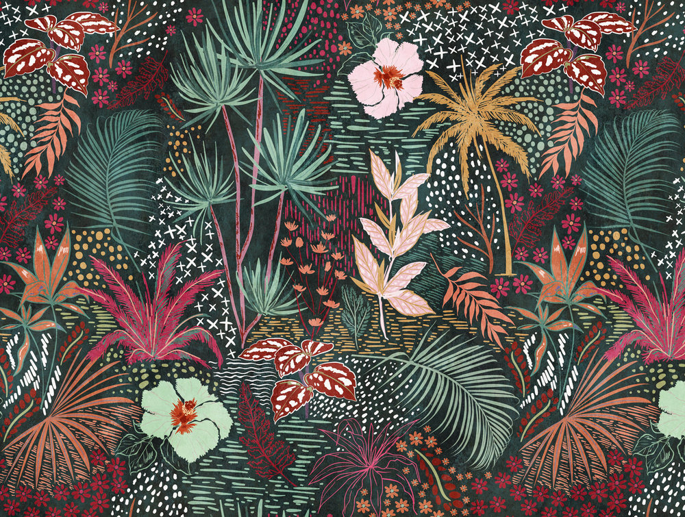 Lino-cut Flowers Mural - Multi-Colour - by Metropolitan Stories
