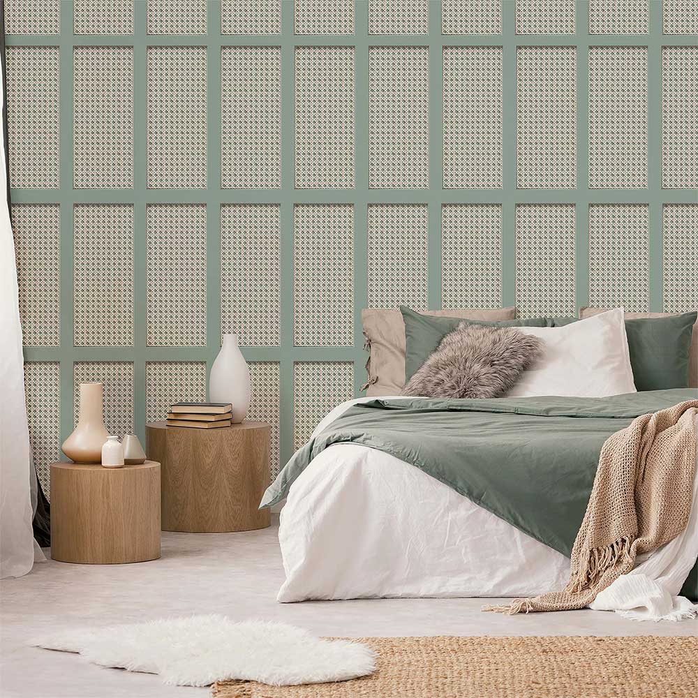 Cane Panel Wallpaper - Sage - by Albany