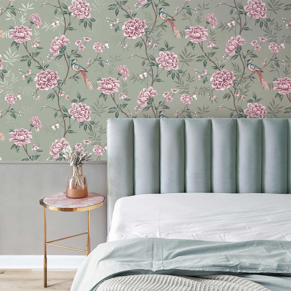 Akina Floral Wallpaper - Sage - by Albany