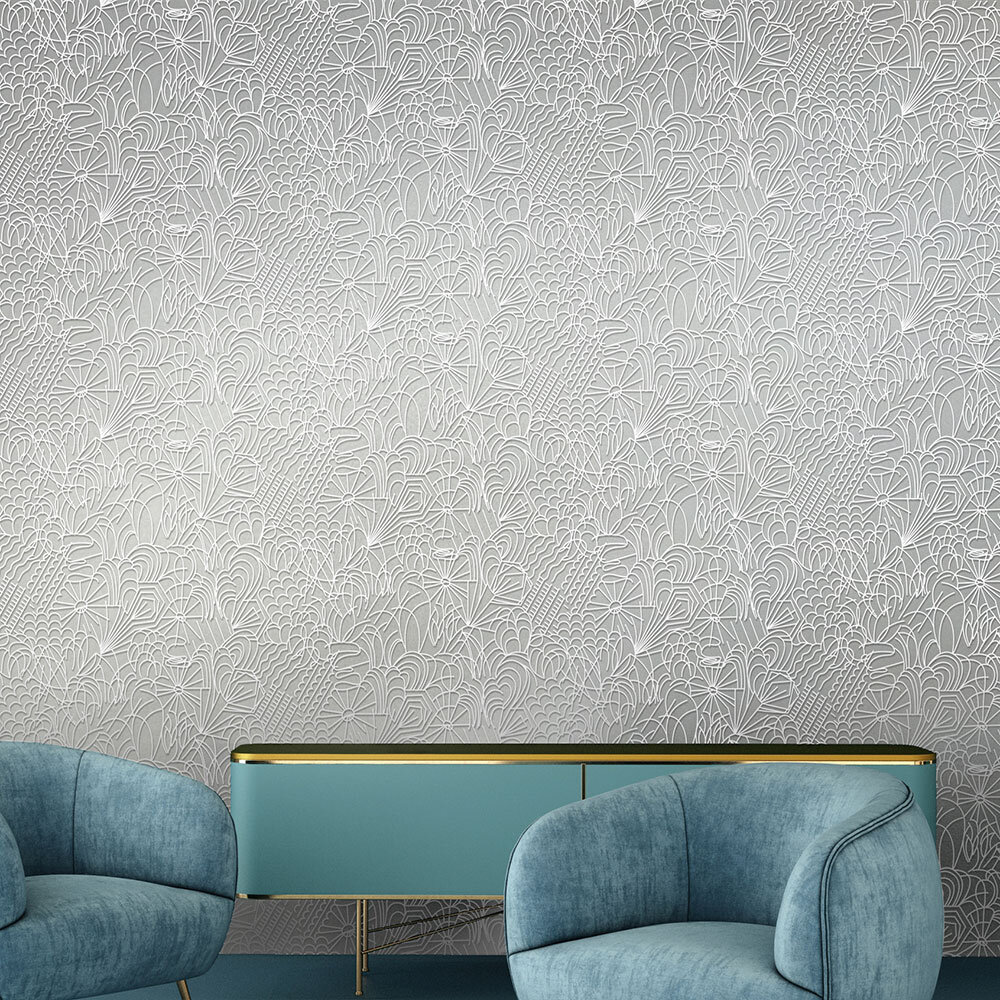 POP Wallpaper - White Flock / Silver Lustre - by Erica Wakerly