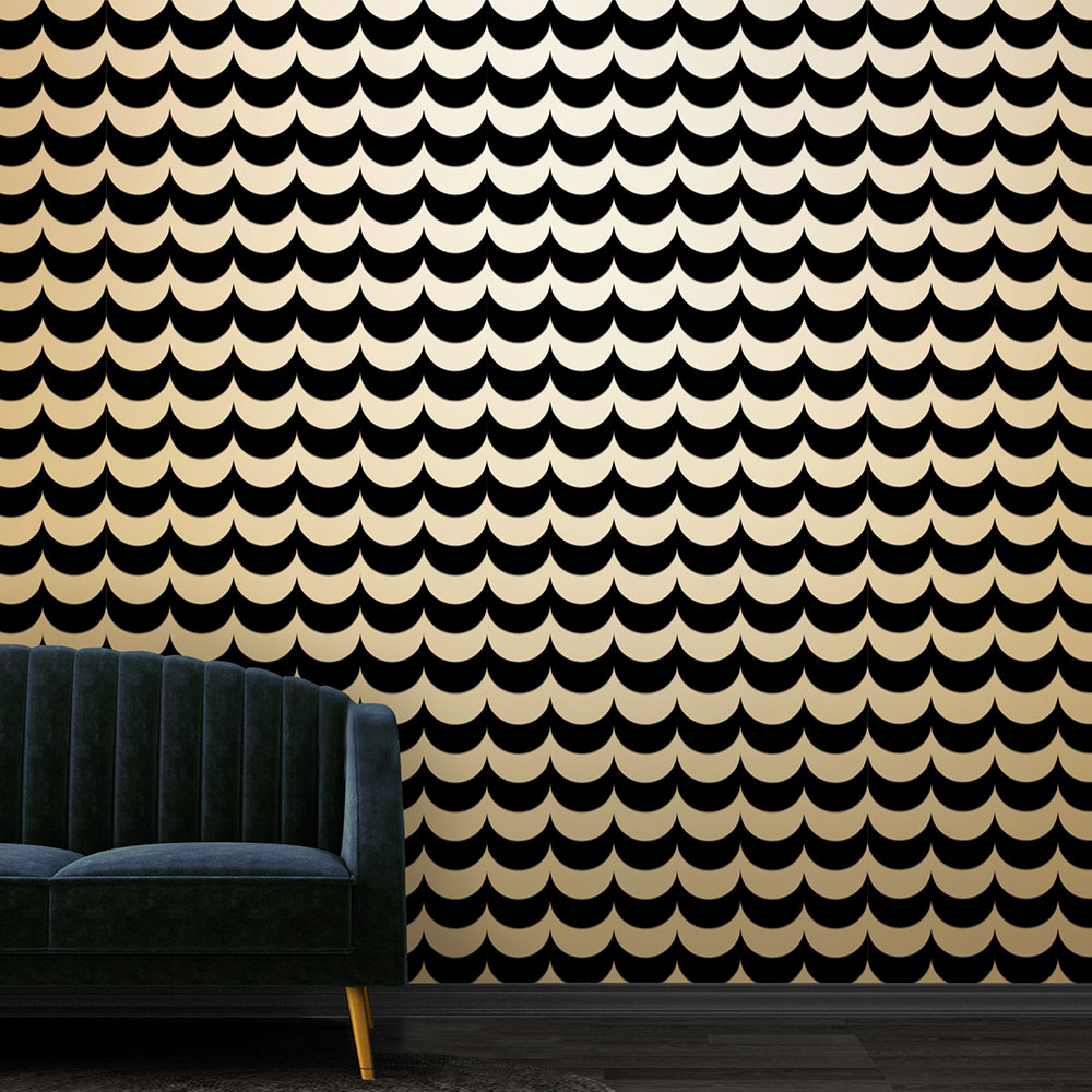 SCOOP Wallpaper - Black Flock / Gold Lustre - by Erica Wakerly