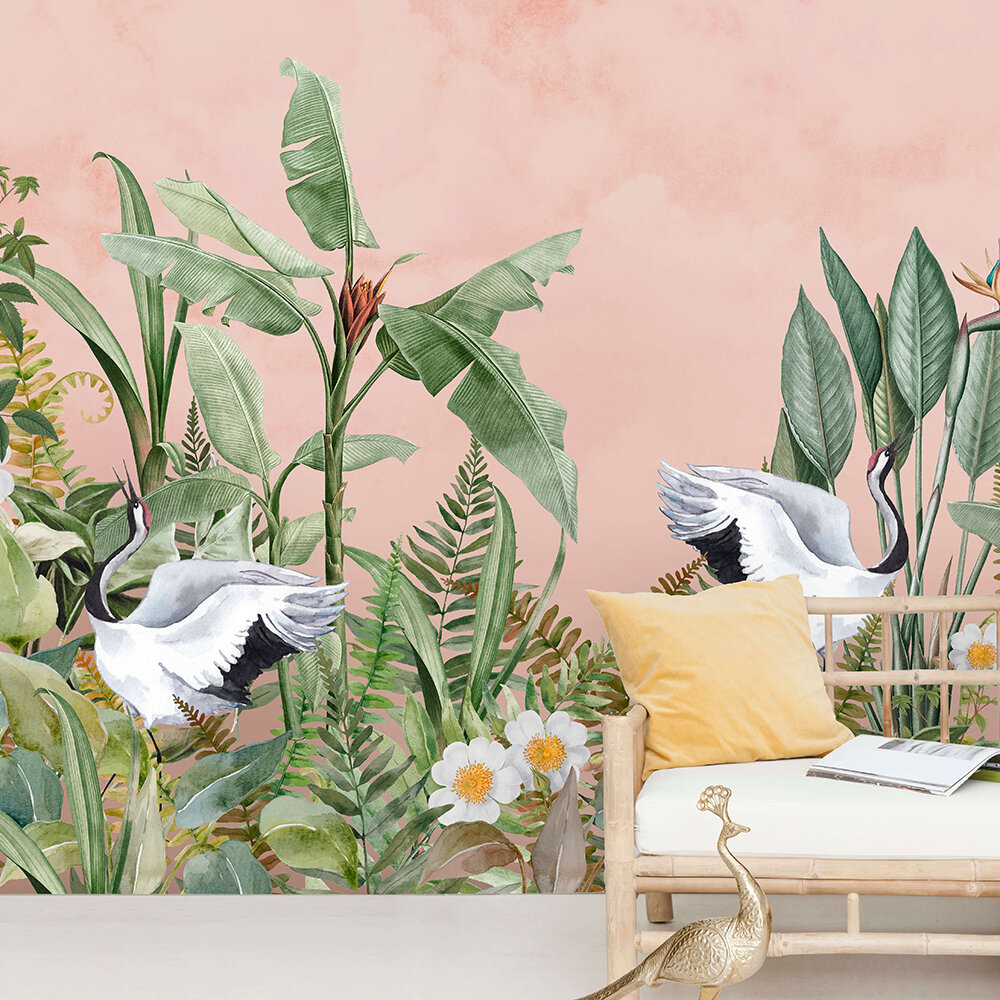 Dancing Crane Birds Mural - Multi - by Creative Lab