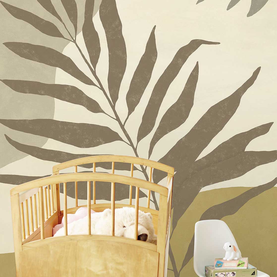 Silhouette Leaves Mural - Olive - by Eijffinger