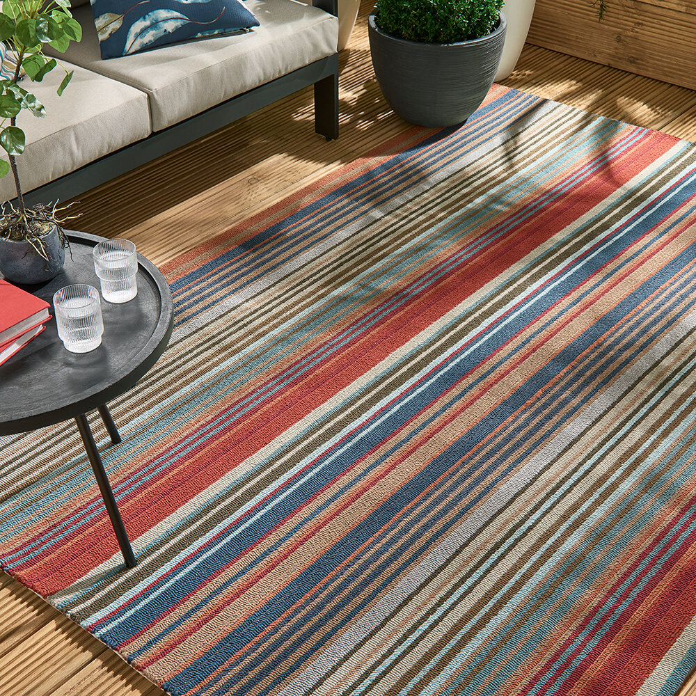 Spectro Stripes Outdoor Rug - Teal/Sedonia/Rust - by Harlequin