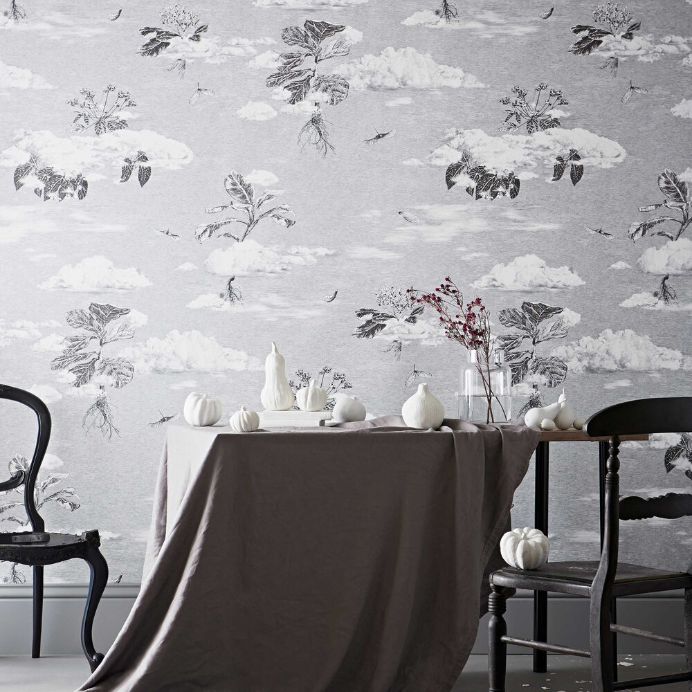 Classic Autumn Cloud Forest Wallpaper - Grey - by Sian Zeng