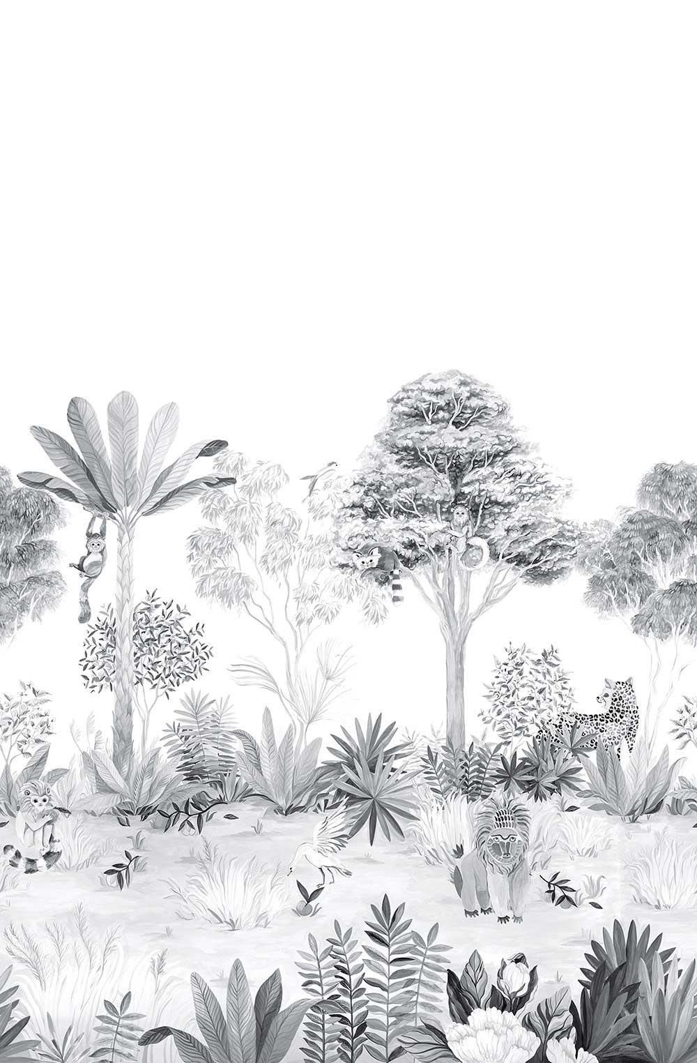 Classic Jungle Mural - Grey - by Sian Zeng