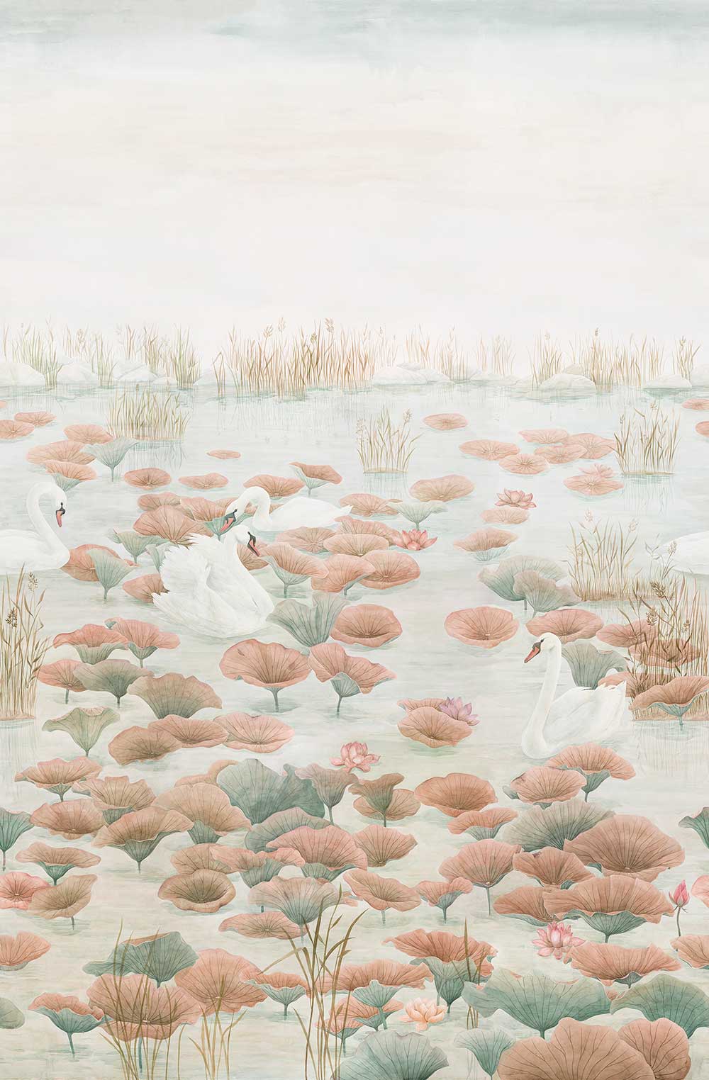Classic Swan Lake Mural - Terracotta - by Sian Zeng