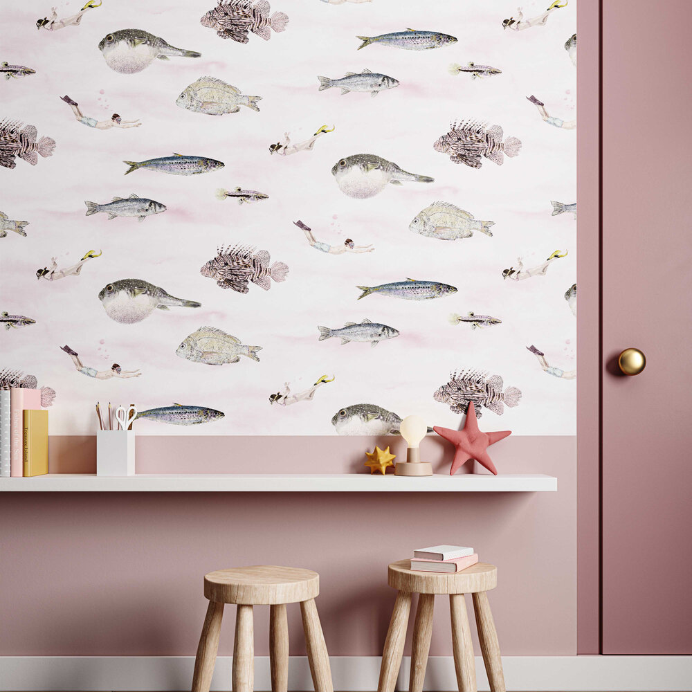 Classic Fish Wallpaper - Pink - by Sian Zeng