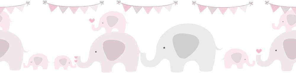 Family Of Elephants Border - Pink - by Albany
