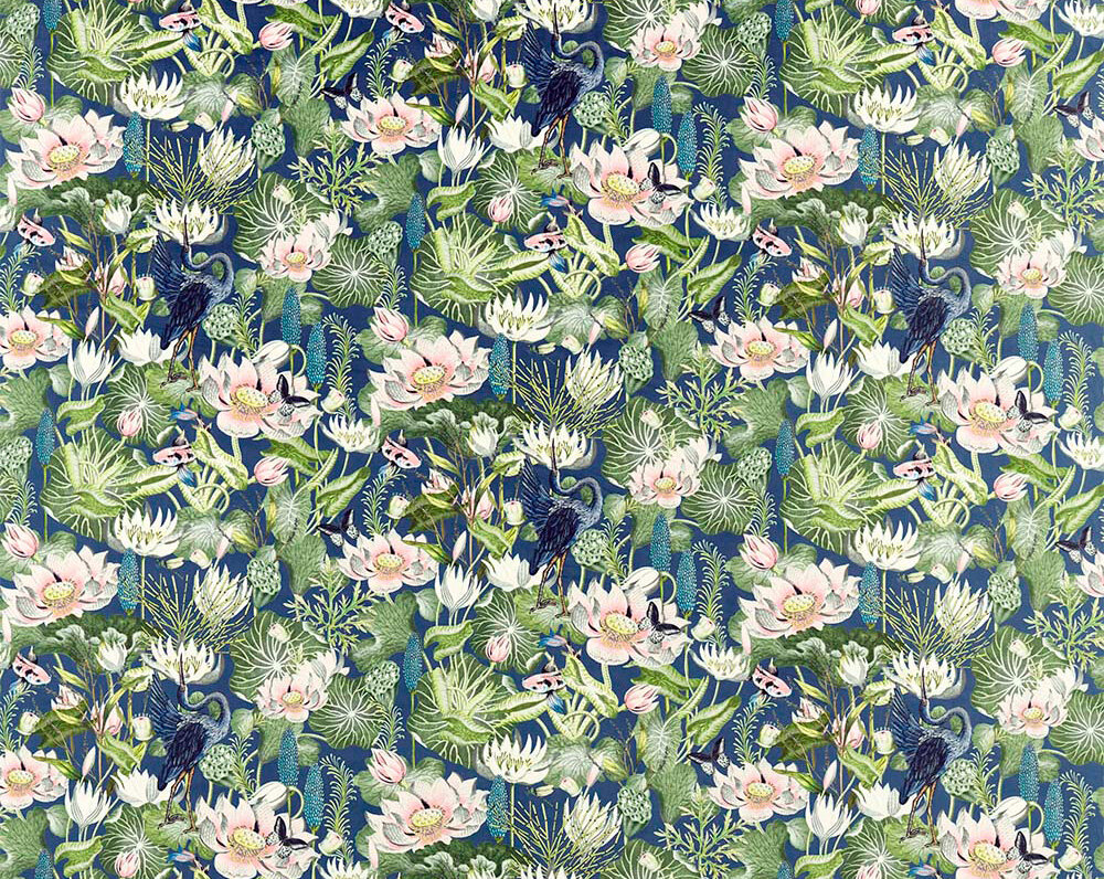 Waterlily Velvet Fabric - Midnight - by Wedgwood by Clarke & Clarke