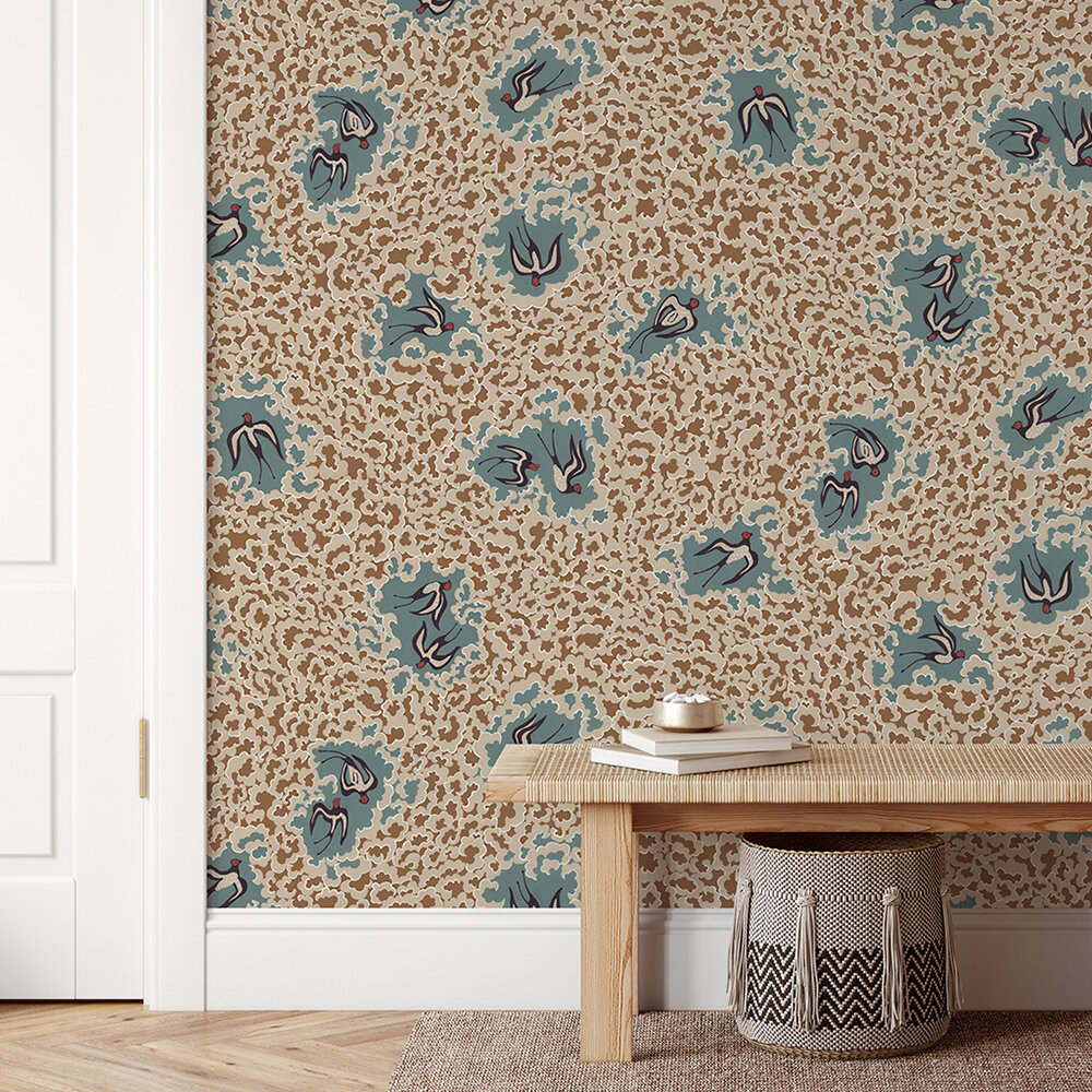 Bea's Swallows Wallpaper - Alma and Osney Blue - by Josephine Munsey