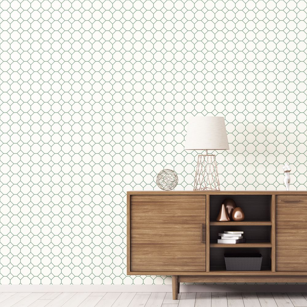 Hexagon Wallpaper - White / Green - by Galerie