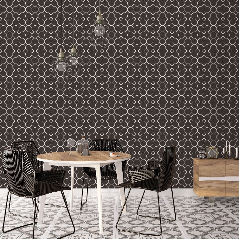 Hexagon Wallpaper - Black - by Galerie