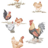 Chickens Wallpaper - Brown / Multi - by Galerie. Click for more details and a description.