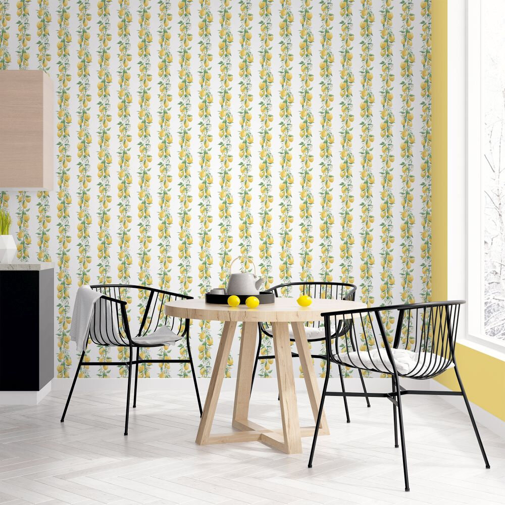 Lemon Tree Wallpaper - Yellow / White - by Galerie