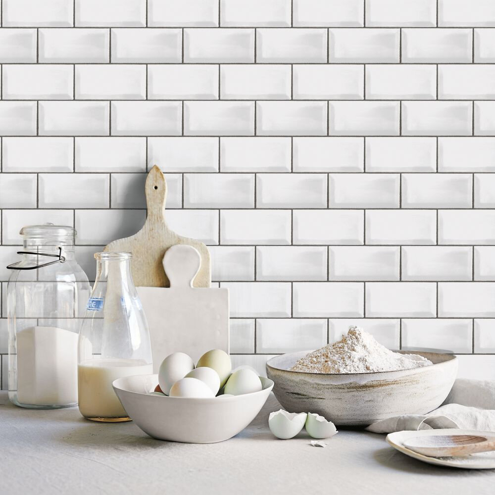 Subway Tile Wallpaper - White - by Galerie