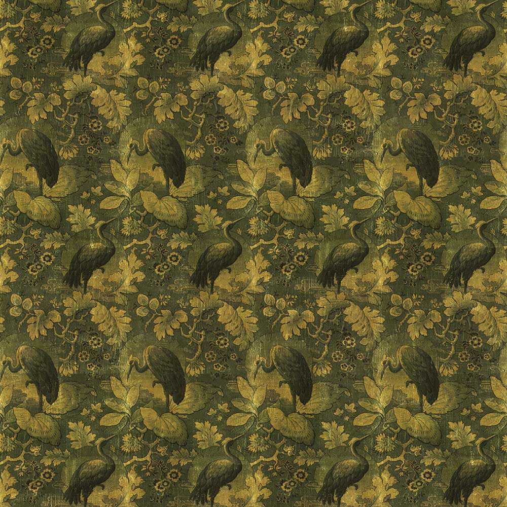 Heron Wallpaper - Olive Green - by NLXL