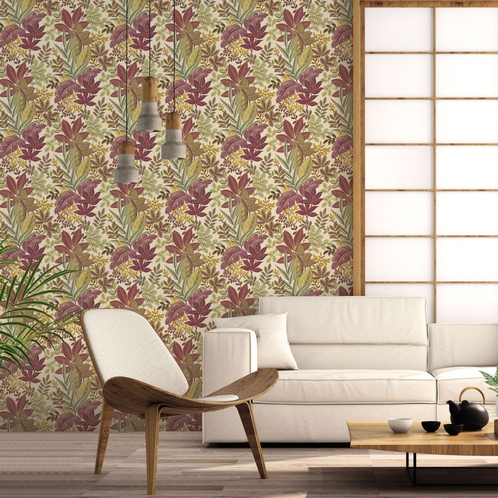 Foliage Wallpaper - Maroon - by Galerie